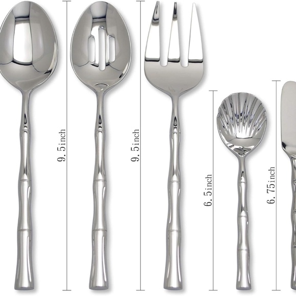 5-Piece Bamboo Shaped Hostess Set, 18/8 Stainless Steel Silverware Serving Set, - Picture 3 of 3